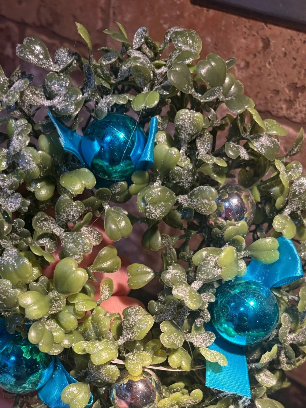 BRAND NEW Set of 3 Mini Faux Boxwood Holiday Wreaths - Teal & Silver